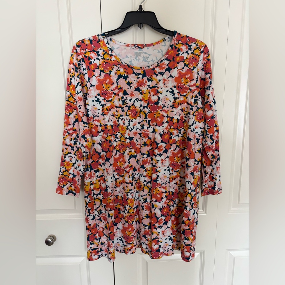 Women’s Lands’ End 100% Cotton Floral Long Sleeves Dress sz large 14/16